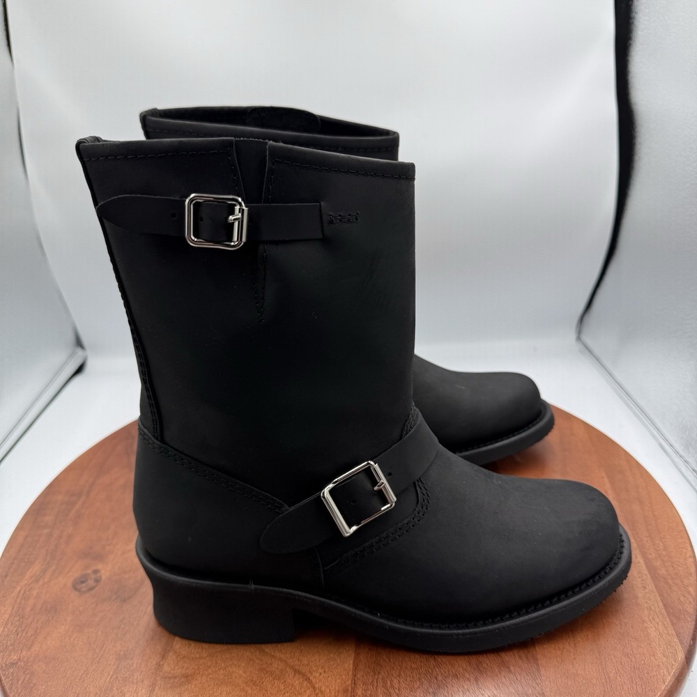 Jeffrey Campbell Standoff Moto Boots Womens Size 9.5 Black Crazy Horse Biker